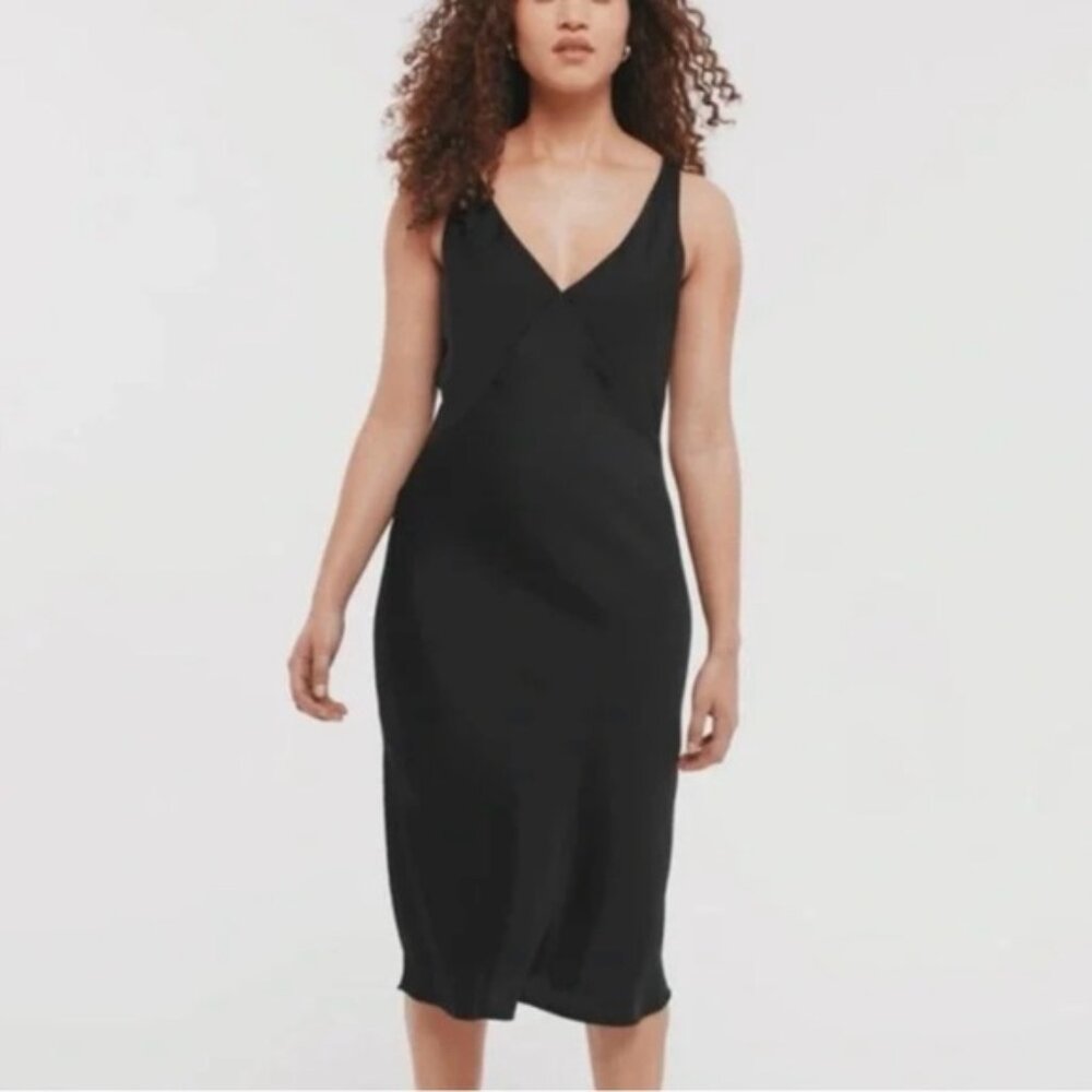 CKB Style Midi-Length Black Satin V-Neck Slip Dress - Picture 8 of 8